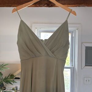 Birdie grey green bridesmaid dress